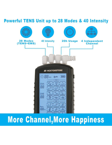 Estimulador Muscular TENS HEXTOR con 4 Canales y 24 Modos
