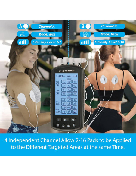 Estimulador Muscular TENS HEXTOR con 4 Canales y 24 Modos