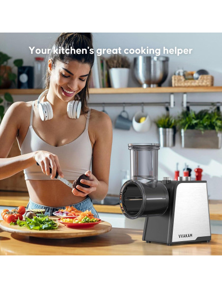 Rallador de Queso Eléctrico VVAKAM 300W 5 Cuchillas Negro