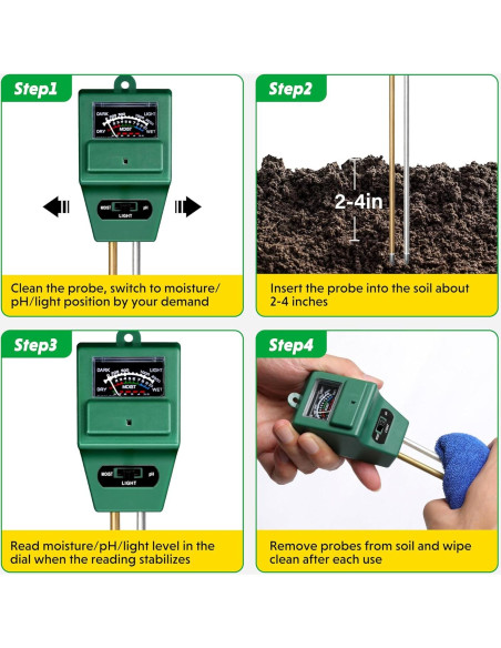 Kit de Medidores de Suelo 3-en-1 iPower - 4 Paquete