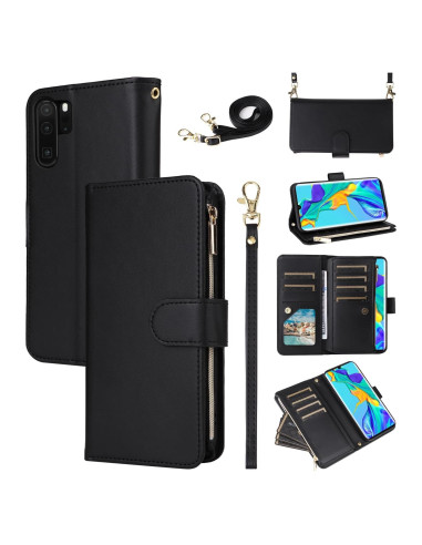 Funda billetera Furill para Huawei P30 Pro, negra, con soporte