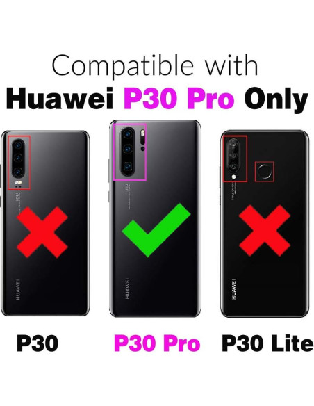 Funda billetera Furill para Huawei P30 Pro, negra, con soporte
