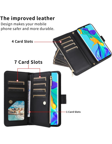 Funda billetera Furill para Huawei P30 Pro, negra, con soporte