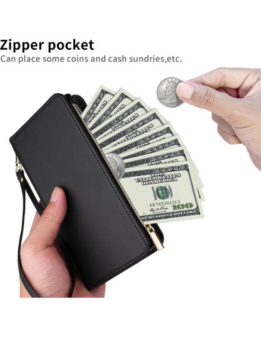 Funda billetera Furill para Huawei P30 Pro, negra, con soporte