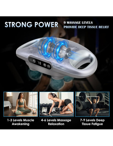 Pistola de Masaje Eléctrica APXPF 6 Cabezas 9 Niveles Alivio Dolor