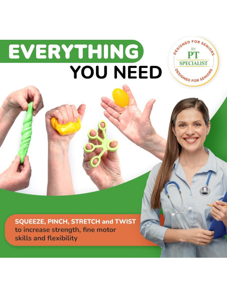 Kit de Terapia de Mano Personas Mayores Saludables - Fortalecedores y Masillas