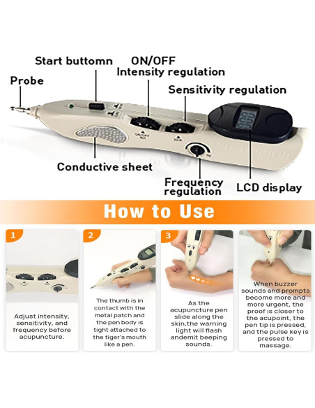 Bolígrafo de Acupuntura Electrónica GGFSSQ Recargable 3 Cabezas