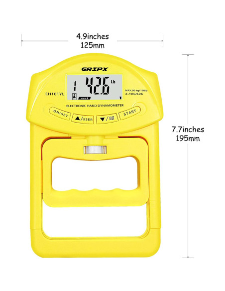 Dinamómetro Digital de Fuerza de Agarre GRIPX 90Kg Amarillo