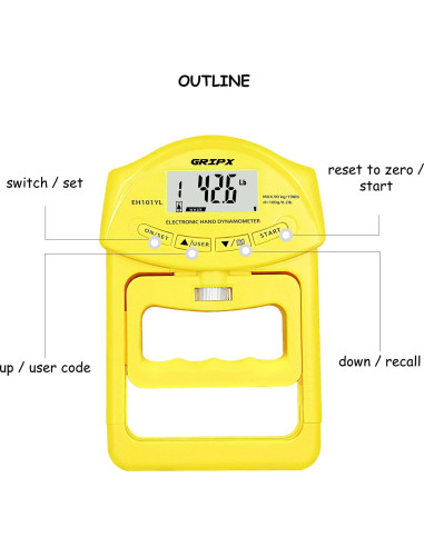 Dinamómetro Digital de Fuerza de Agarre GRIPX 90Kg Amarillo