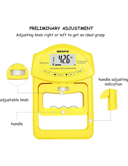 Dinamómetro Digital de Fuerza de Agarre GRIPX 90Kg Amarillo