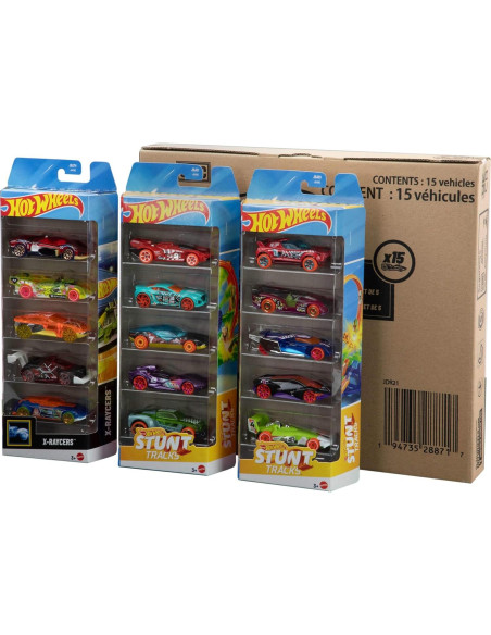 Paquete de 5 coches Hot Wheels a escala 1:64 - 15 vehículos temáticos Paquete de 5 coches Hot Wheels a escala 1:64 - 15 vehículos temáticos