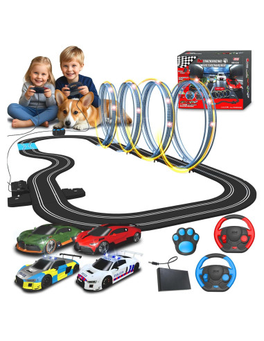 Pista de Carreras de Coches de Slot AGM MASTECH 5.7m 4 Coches Iluminados