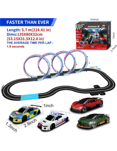 Pista de Carreras de Coches de Slot AGM MASTECH 5.7m 4 Coches Iluminados