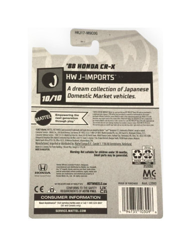 Hot Wheels Honda CRX 1:64 Mattel J-Imports 10/10