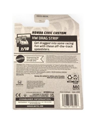 Hot Wheels Honda Civic Custom 1:64 Drag Strip Blanco
