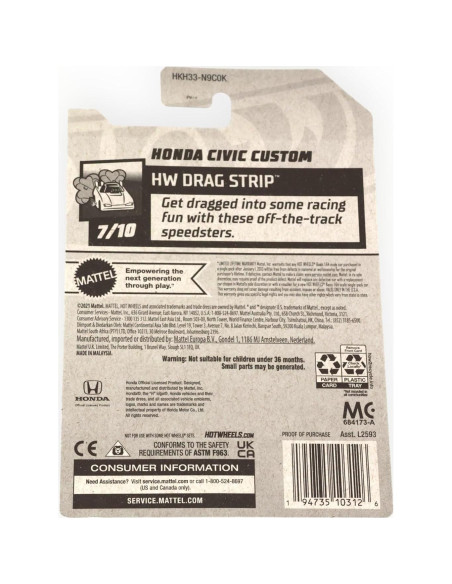 Hot Wheels Honda Civic Custom 1:64 Drag Strip Blanco