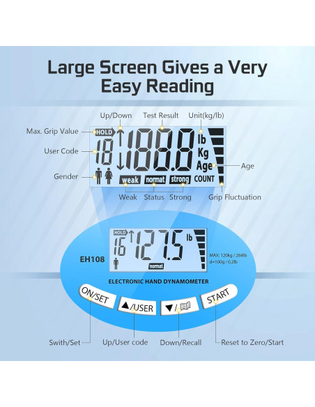 Dinamómetro Electrónico Hichor para Fuerza de Agarre 120 kg
