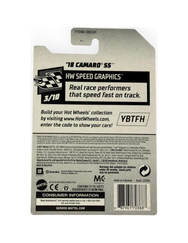 Coche de Colección Die Cast Hot Wheels Camaro SS Verde 1:64