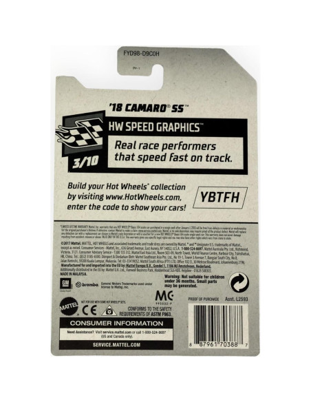 Coche de Colección Die Cast Hot Wheels Camaro SS Verde 1:64 Coche de Colección Die Cast Hot Wheels Camaro SS Verde 1:64