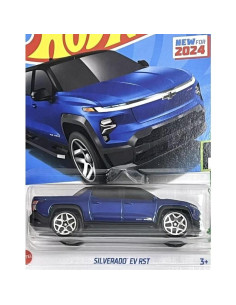 Hot Wheels Mini Coche Chevrolet Silverado EV RST Azul 7.5 cm 2