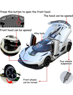 Coche de Juguete Koenigsegg Jesko 1/24 Aleación Blanca con Luz y Sonido 2