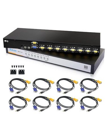 Conmutador KVM USB VGA 8 Puertos Kinan 2048x1536 1U Rack