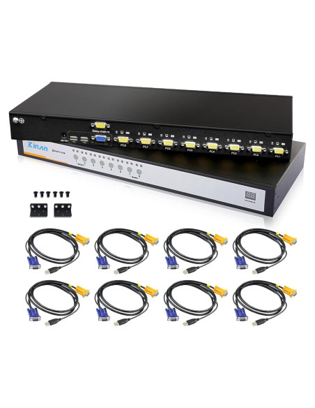 Conmutador KVM USB VGA 8 Puertos Kinan 2048x1536 1U Rack