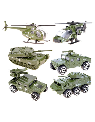 Conjunto de 6 Vehículos Militares Diecast PowerTRC - Tanque, Camión, Helicópteros