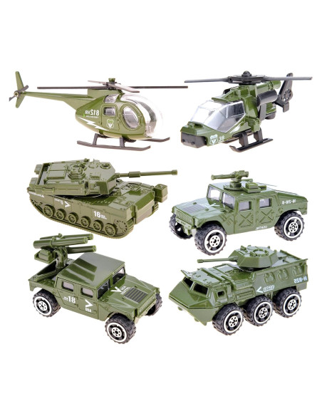 Conjunto de 6 Vehículos Militares Diecast PowerTRC - Tanque, Camión, Helicópteros