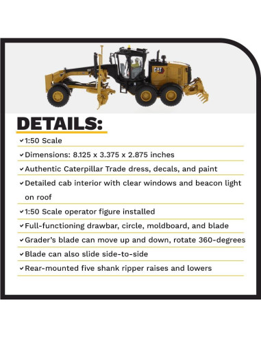Diecast Masters Motoniveladora Caterpillar 150 1:50 Detalles Realistas
