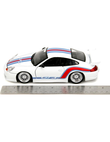 Coche Die-Cast 1:24 Porsche 911 GT3 Jada Toys Blanco/Rayas Rojas