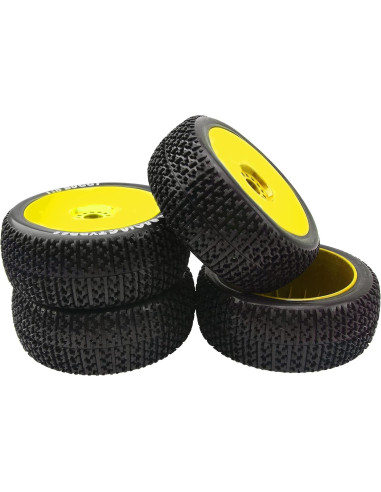 4 Neumáticos de Goma 1/8 HIRCQOO para Buggy RC Amarillo