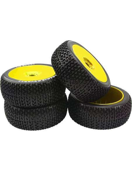 4 Neumáticos de Goma 1/8 HIRCQOO para Buggy RC Amarillo