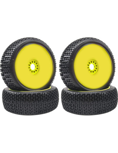 4 Neumáticos de Goma 1/8 HIRCQOO para Buggy RC Amarillo