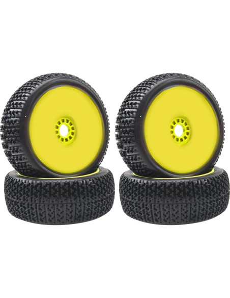 4 Neumáticos de Goma 1/8 HIRCQOO para Buggy RC Amarillo