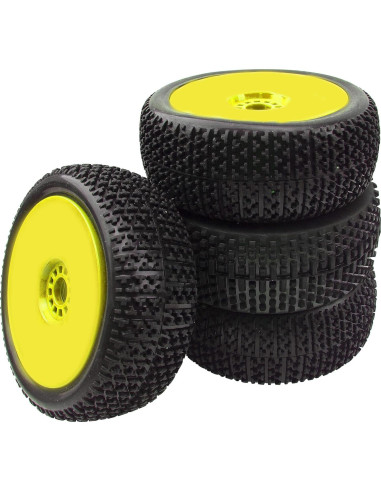 4 Neumáticos de Goma 1/8 HIRCQOO para Buggy RC Amarillo