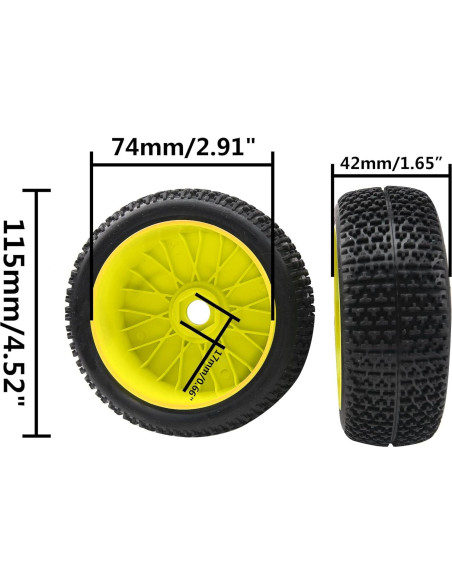 4 Neumáticos de Goma 1/8 HIRCQOO para Buggy RC Amarillo