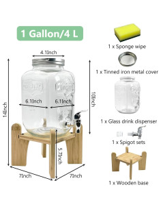 Dispensador de Bebidas Tfwadmx 3.78L con Soporte de Madera 2