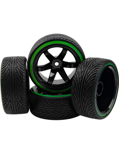 Neumáticos de Drift RC 1/10 HIRCQOO 64mm Verde y Negro