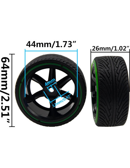 Neumáticos de Drift RC 1/10 HIRCQOO 64mm Verde y Negro