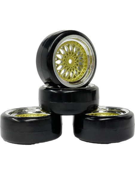 Conjunto de 4 Neumáticos de Drift 1:10 WONFAST Dorado Plateado