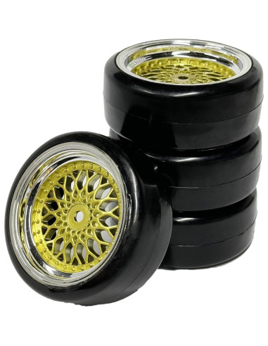 Conjunto de 4 Neumáticos de Drift 1:10 WONFAST Dorado Plateado