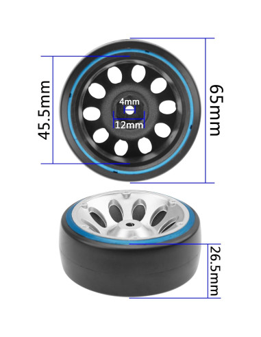 Neumáticos de Drift RC 1/10 HIRCQOO 4 Piezas 65mm