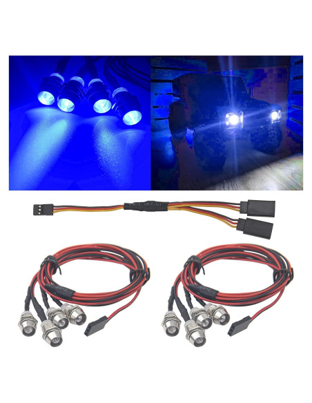 2 Faros LED HIRCQOO 4LED Azules para Coche RC 1/10 1/12