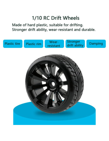 4 Ruedas y Neumáticos Drift 1/10 Rchobbytop 62mm 12mm Hex