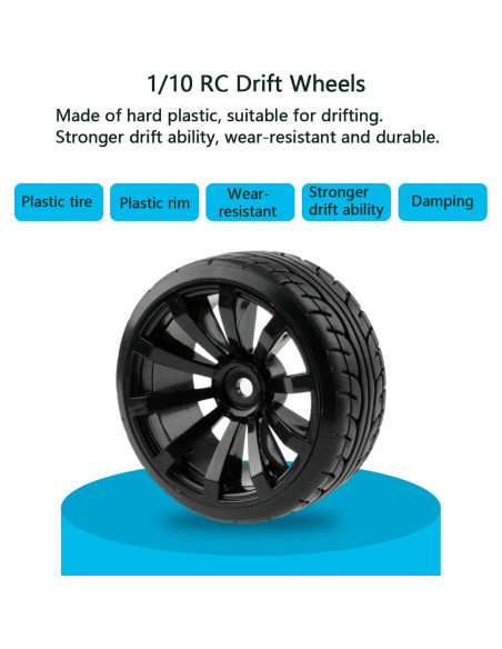 4 Ruedas y Neumáticos Drift 1/10 Rchobbytop 62mm 12mm Hex