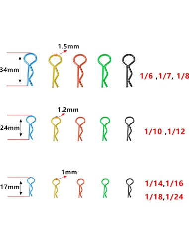 260 Clips Universales de Carrocería RC Acero Inoxidable 3 Tamaños
