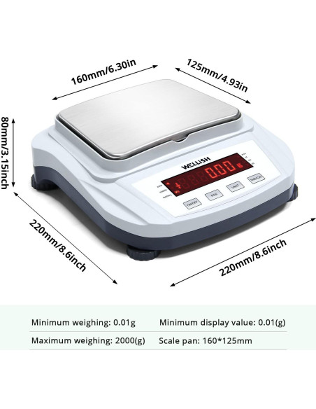 Balanza Analítica Digital WELLiSH 2000g/0.01g Alta Precisión