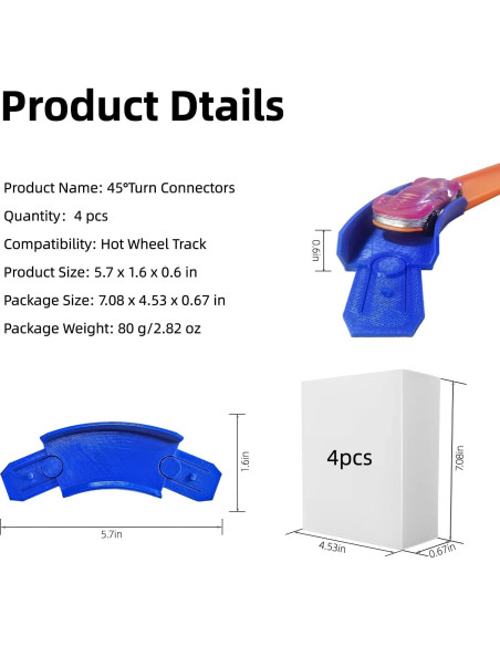 Conector Curva 45 Grados K TOMOTO para Pista Hot Wheels - Set de 4 Conector Curva 45 Grados K TOMOTO para Pista Hot Wheels - Set de 4