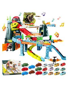 Pista de Carreras de Coches Juqic con Dinosaurios y 20 Coches Mini